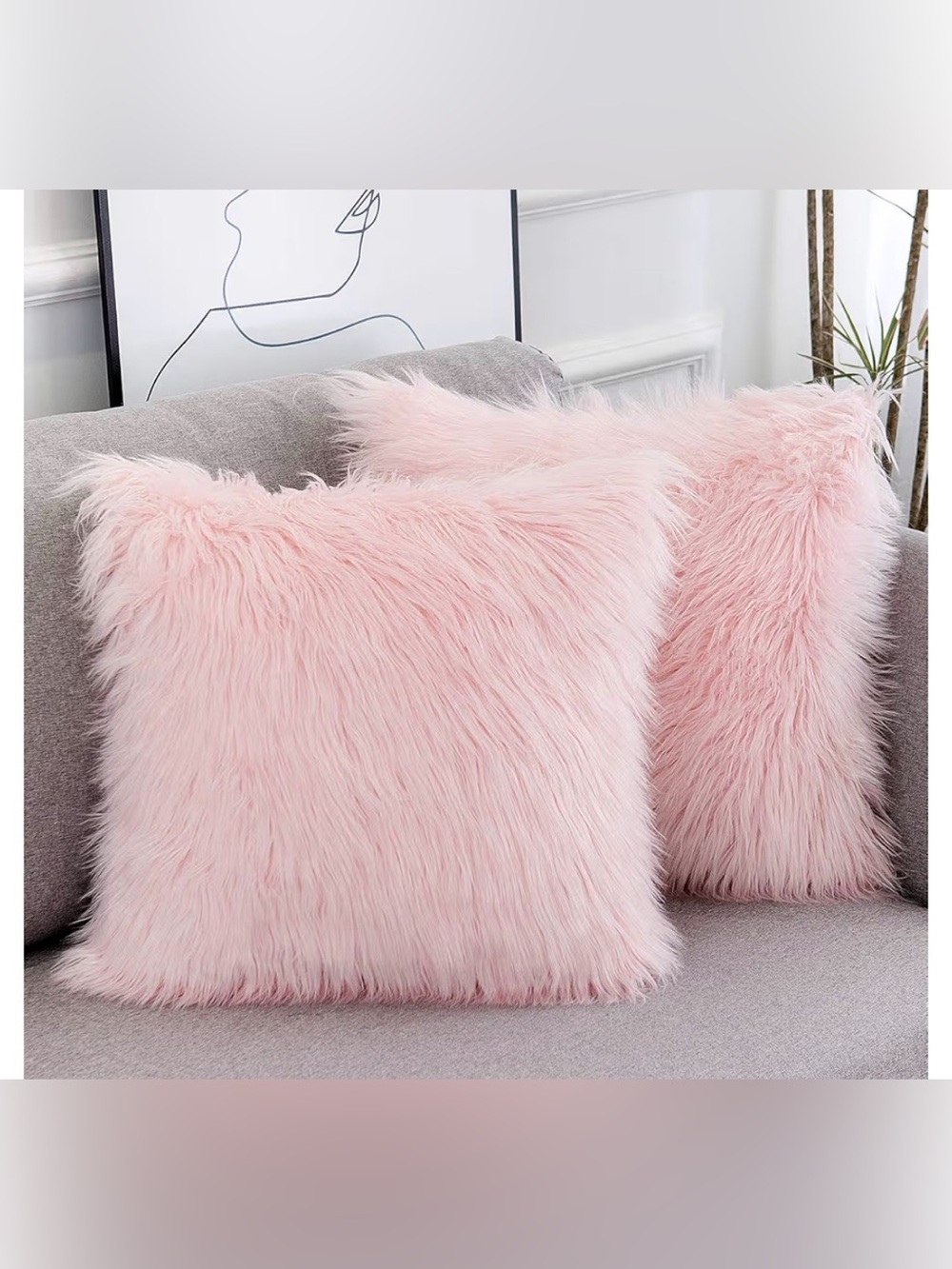 Set of 6 Plush Faux Fur Pink 18x18 Pillow Covers